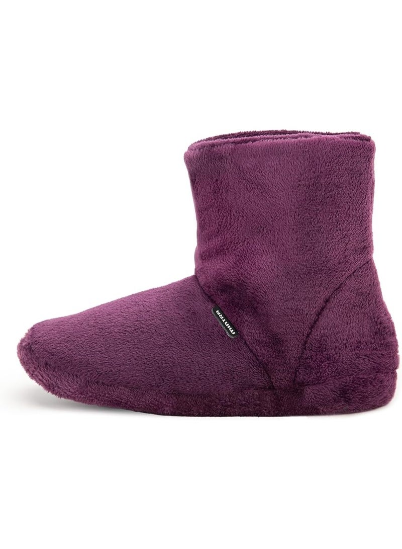 Mintra Unisex Winter Plush Boot Slippers – Cozy Indoor Slippers in Dusty Purple & Black | Plain Huggy - Image 3